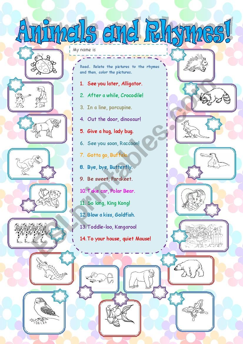 ANIMALS AND RHYMES MATCHING  worksheet