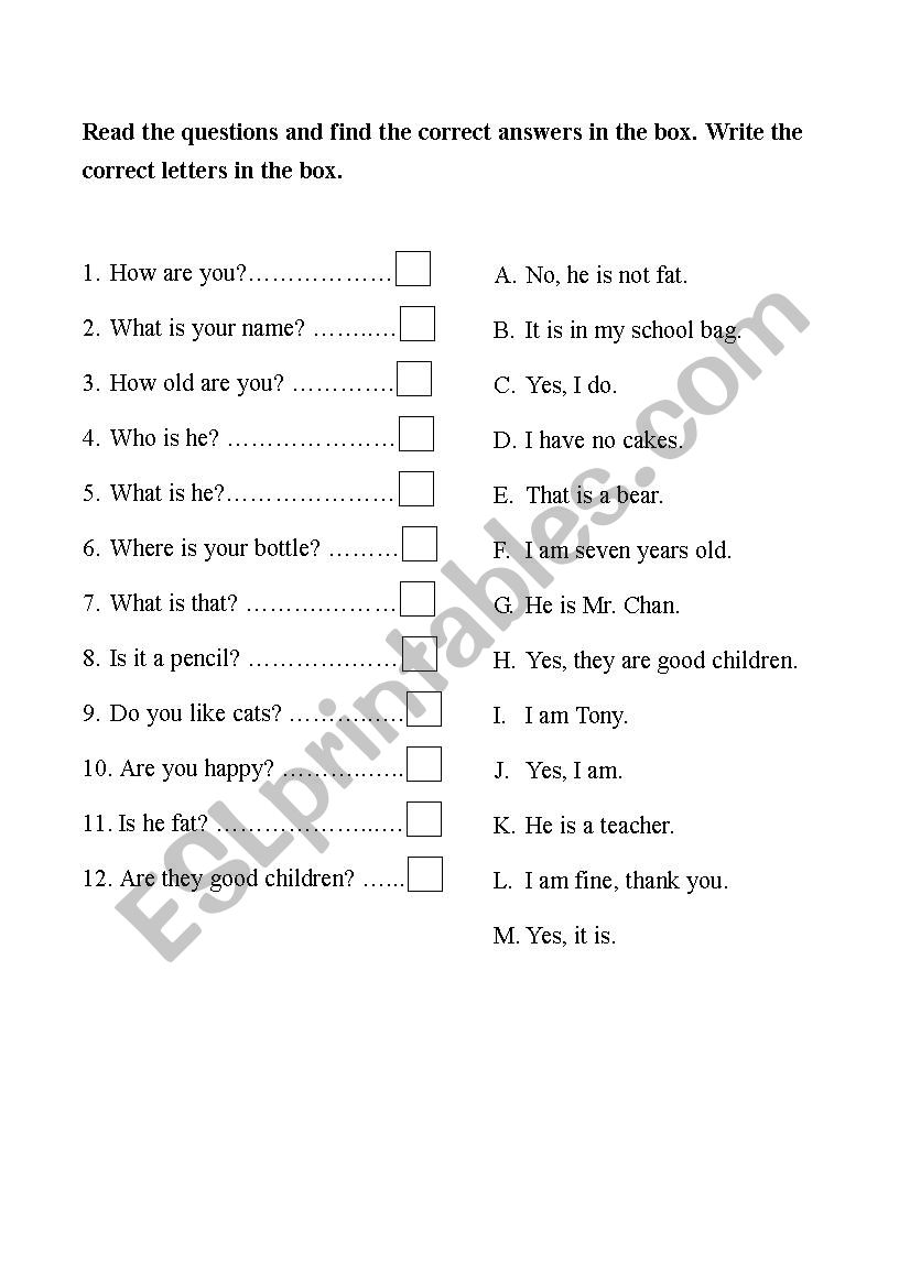 Questions words worksheet