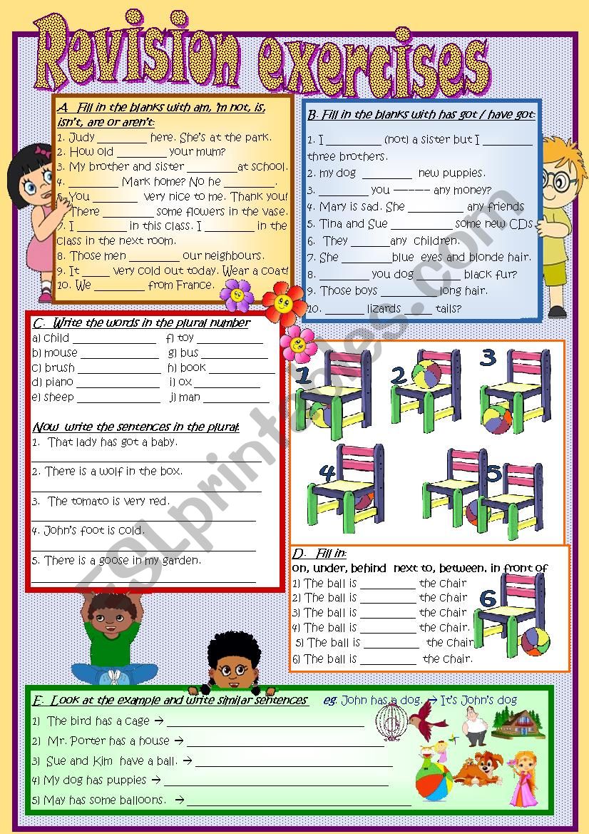 REVISION EXERCISES + B/W +answer key