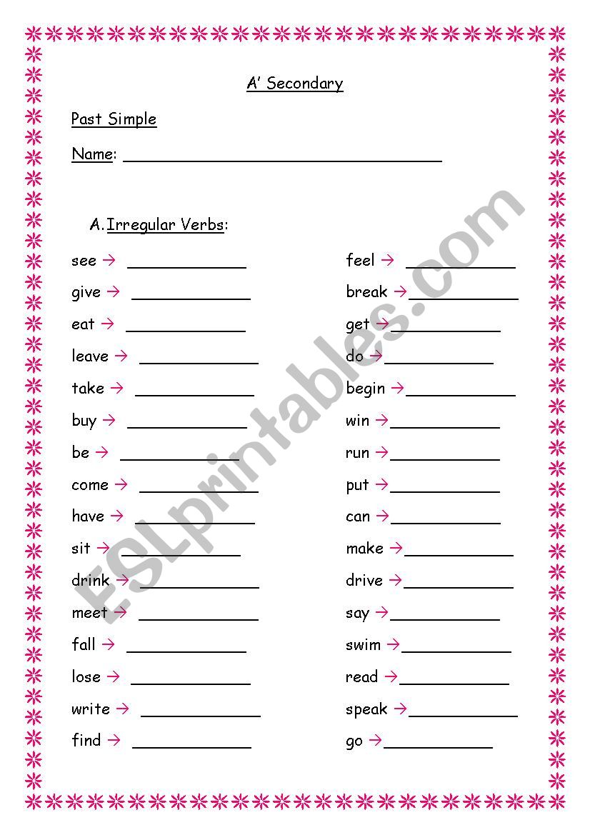 Past Simple test worksheet