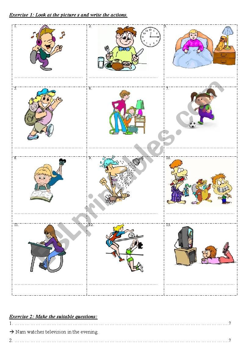 Daily activities worksheet