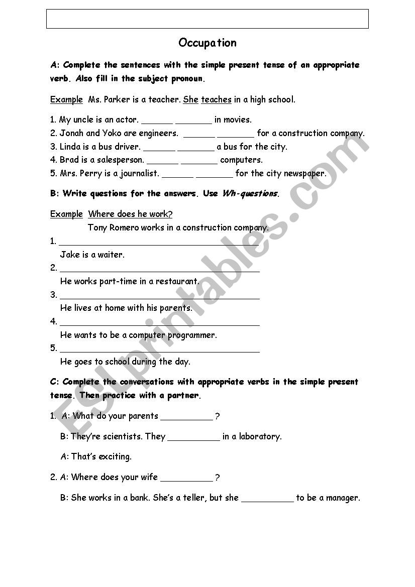 Occupation worksheet