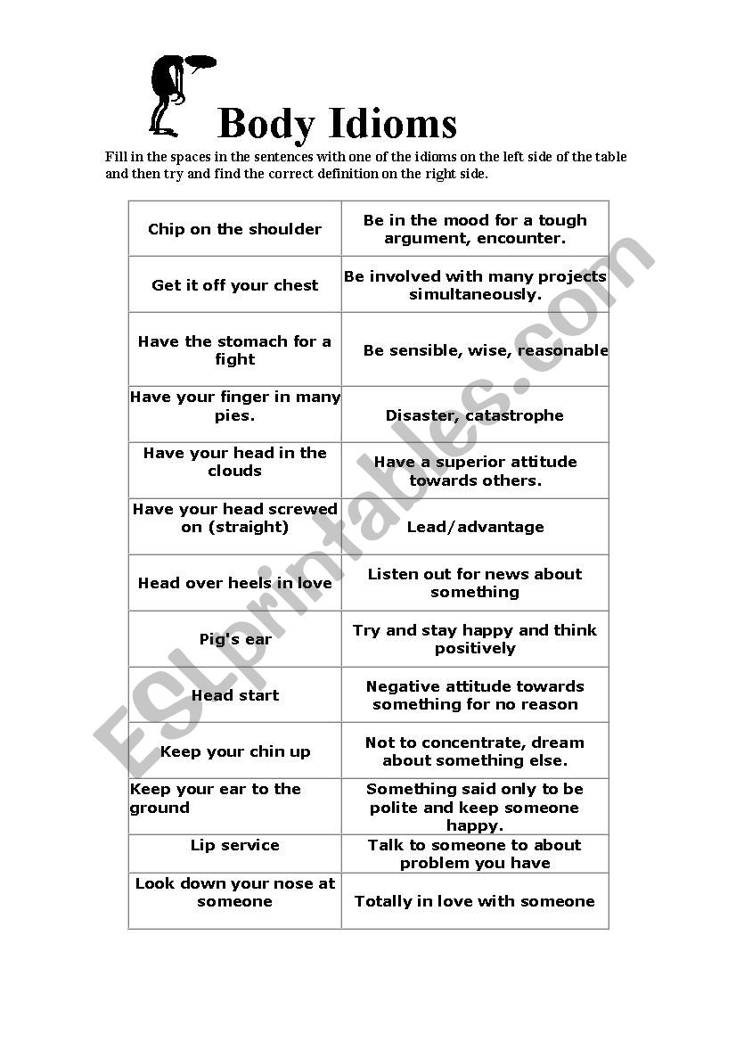 Body Idioms worksheet