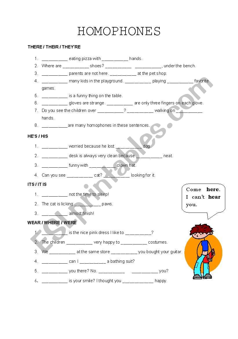 Homophones worksheet