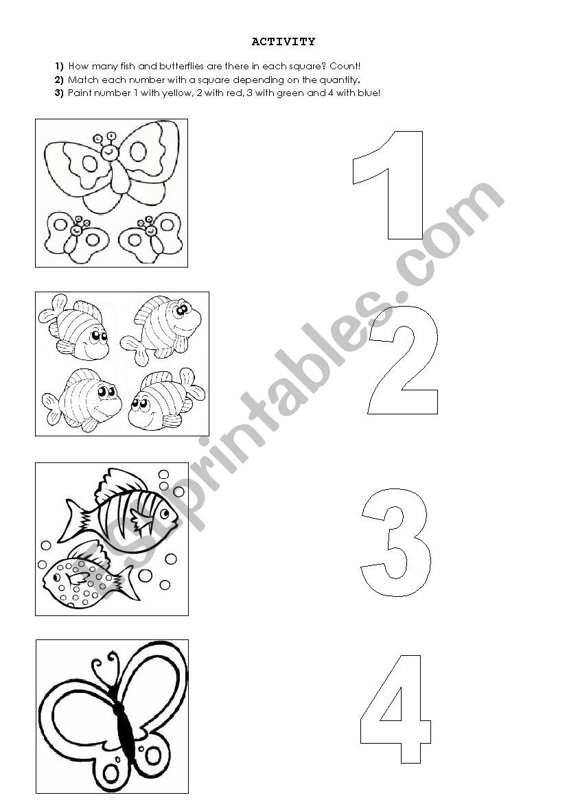 Numbers 1 to 4 worksheet