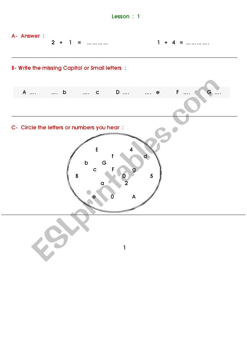 Lesson One- Letters and Numbers -