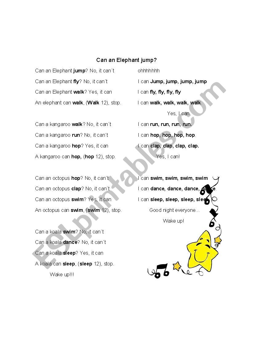 can a elefant jump  worksheet