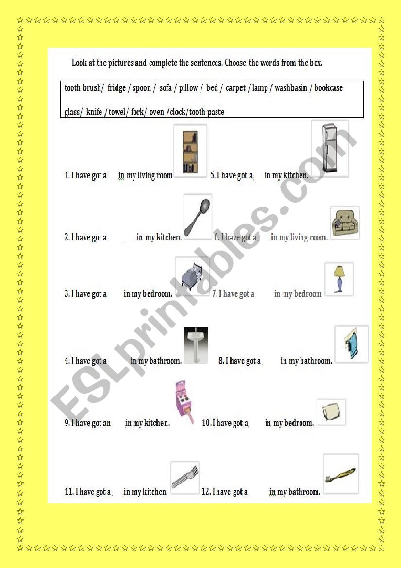 household objects worksheet