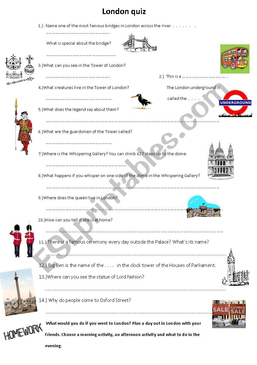 London quiz worksheet
