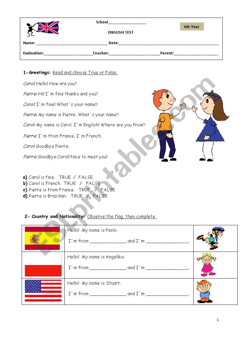 English Test worksheet