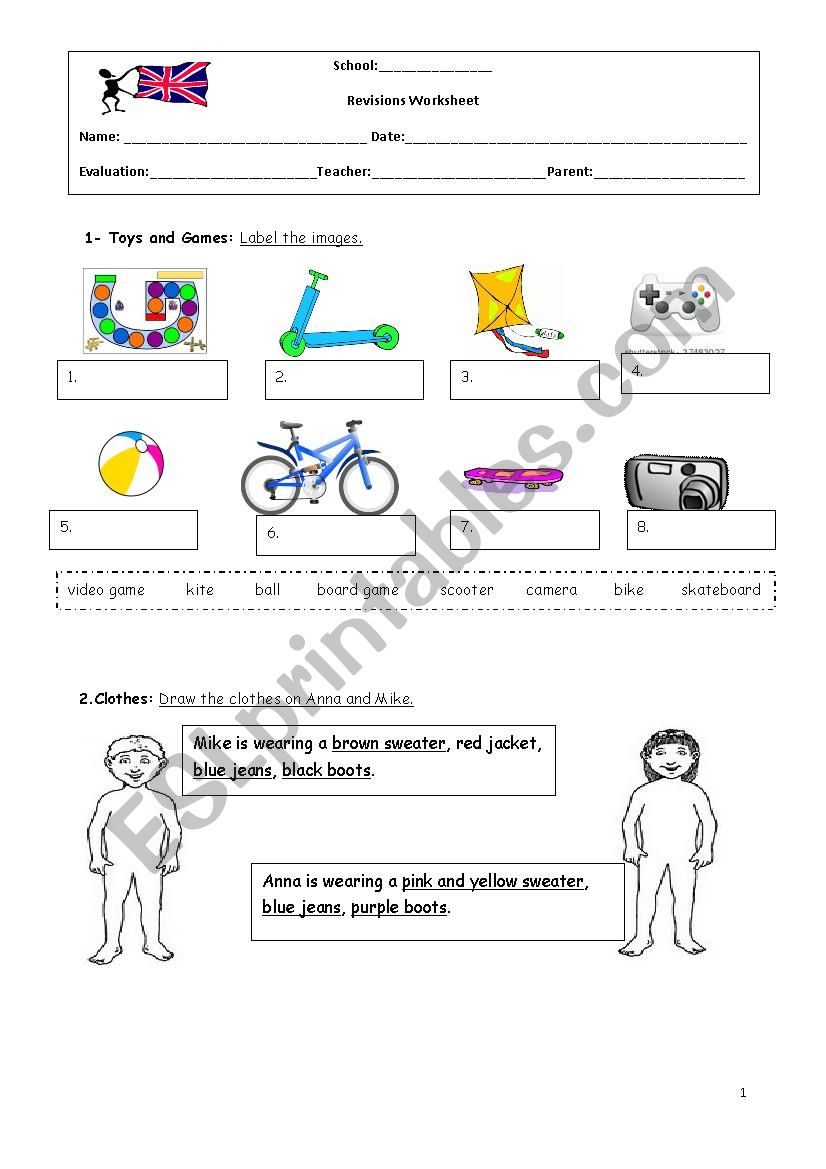 Toys and Clothes worksheet