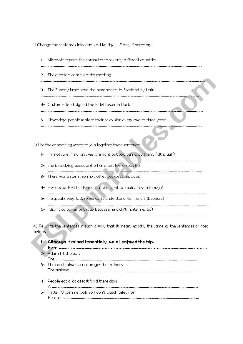 Passive voice and linking words 