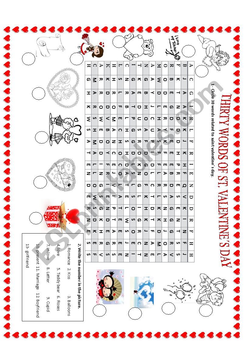 Saint valentines day worksheet