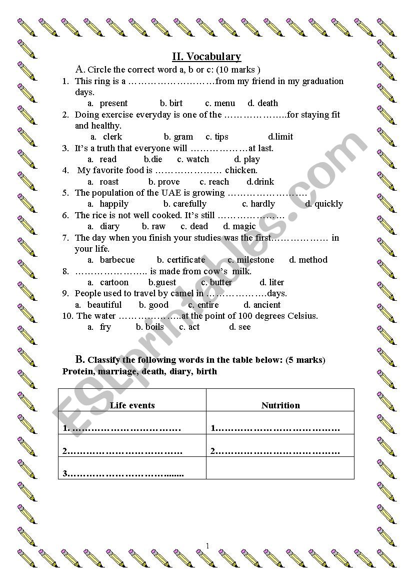 voc for grade 8 semester 3 worksheet