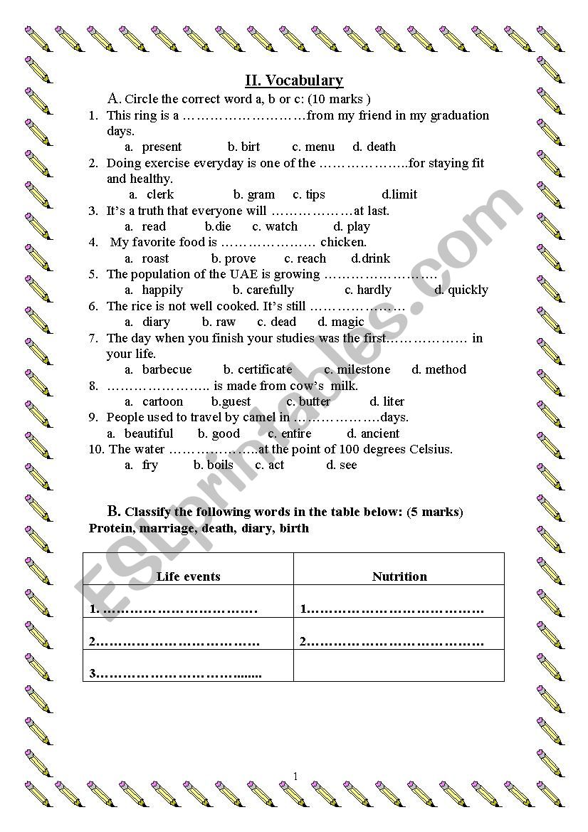 voc for grade 8 semester 3 worksheet