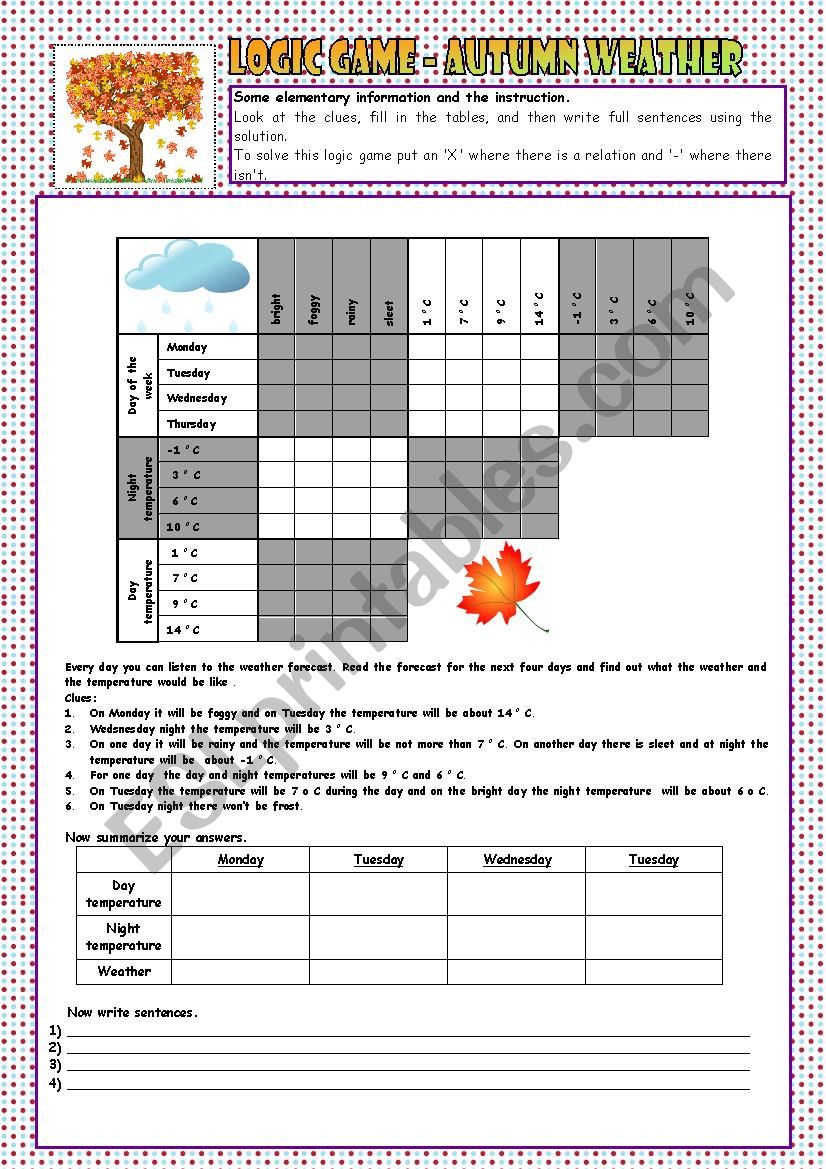 Logic Game 5 - Autumn Weather worksheet