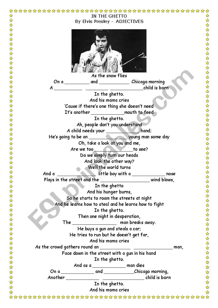 Adjectives - Elvis song worksheet