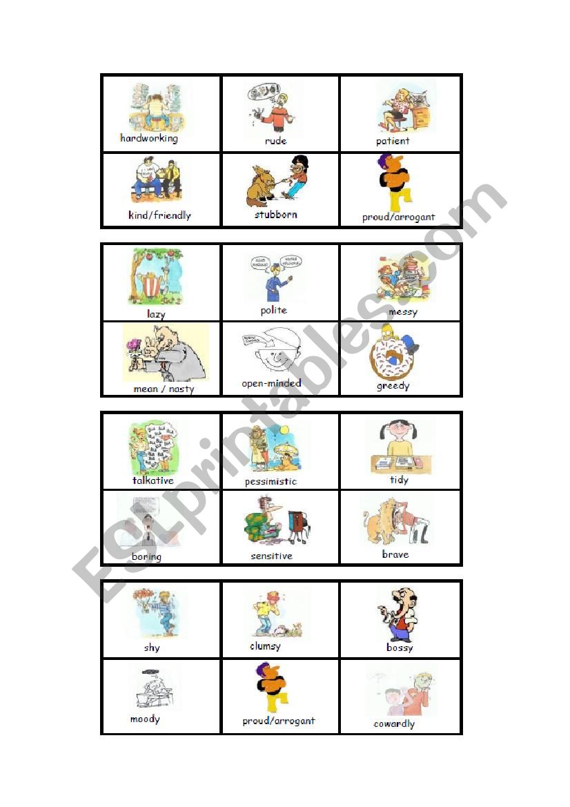 Bingo : personality (1) worksheet