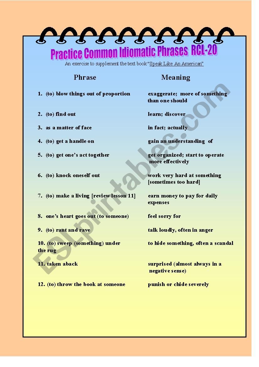 Practice Common Idiomatic Phrases RCL-20