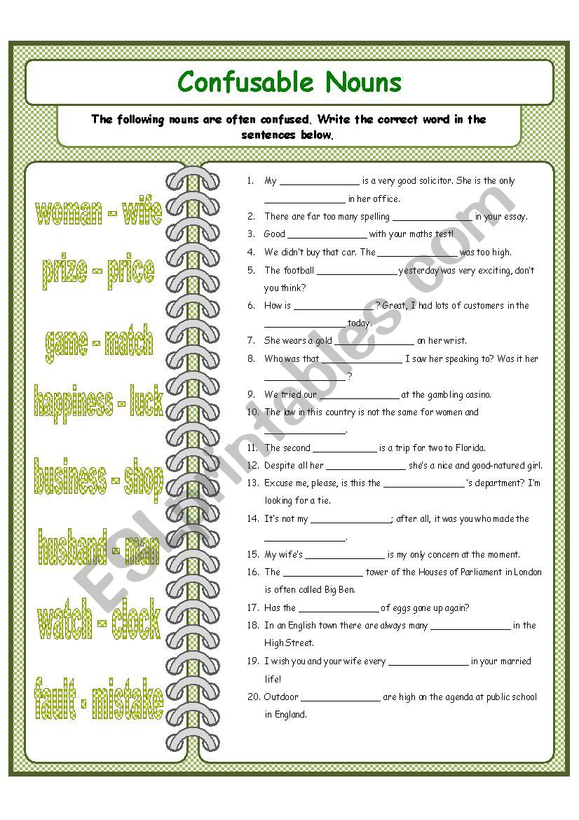 Confusable Nouns worksheet