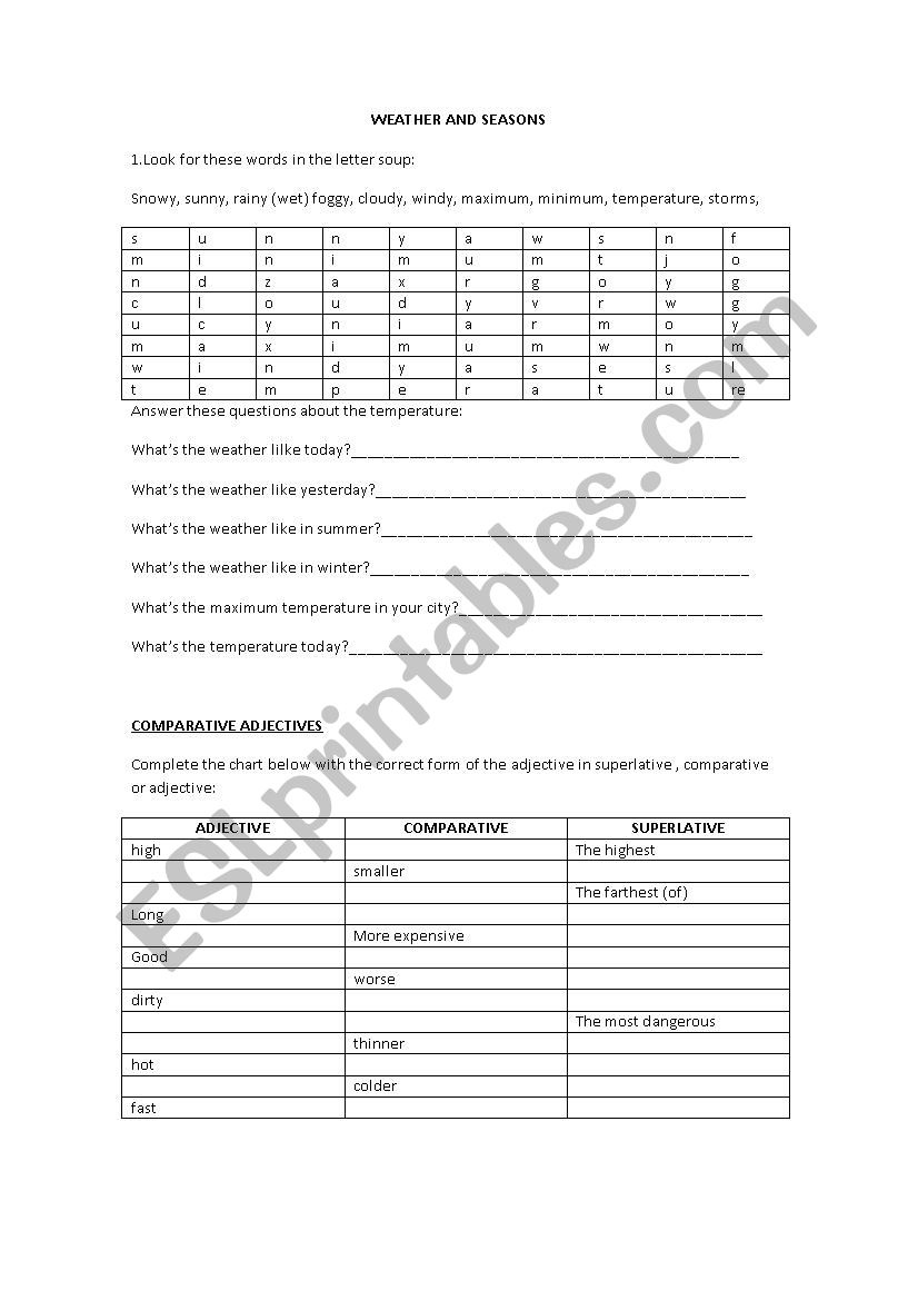 comparative and superlative worksheet