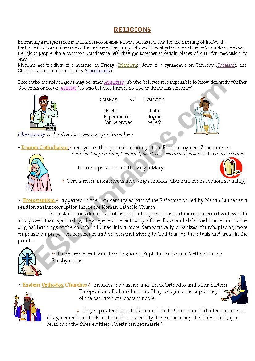 Religion VS Science worksheet