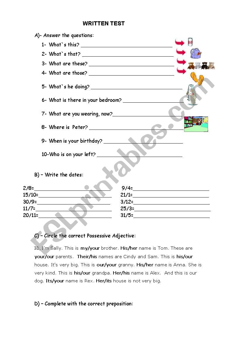 written test worksheet