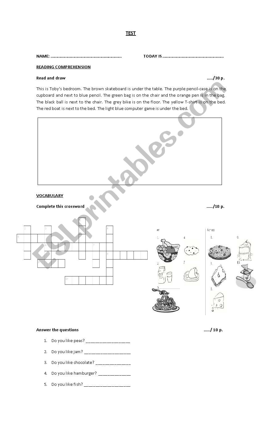 Primary school  test worksheet