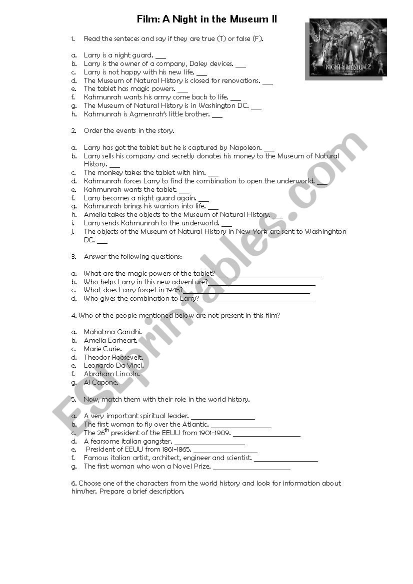 A Night at the Museum II worksheet