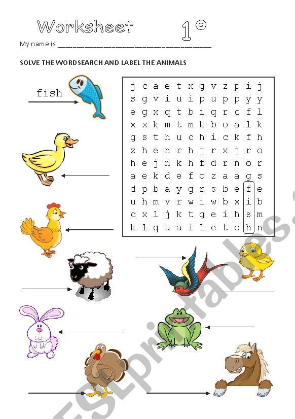 wordsearch animals worksheet