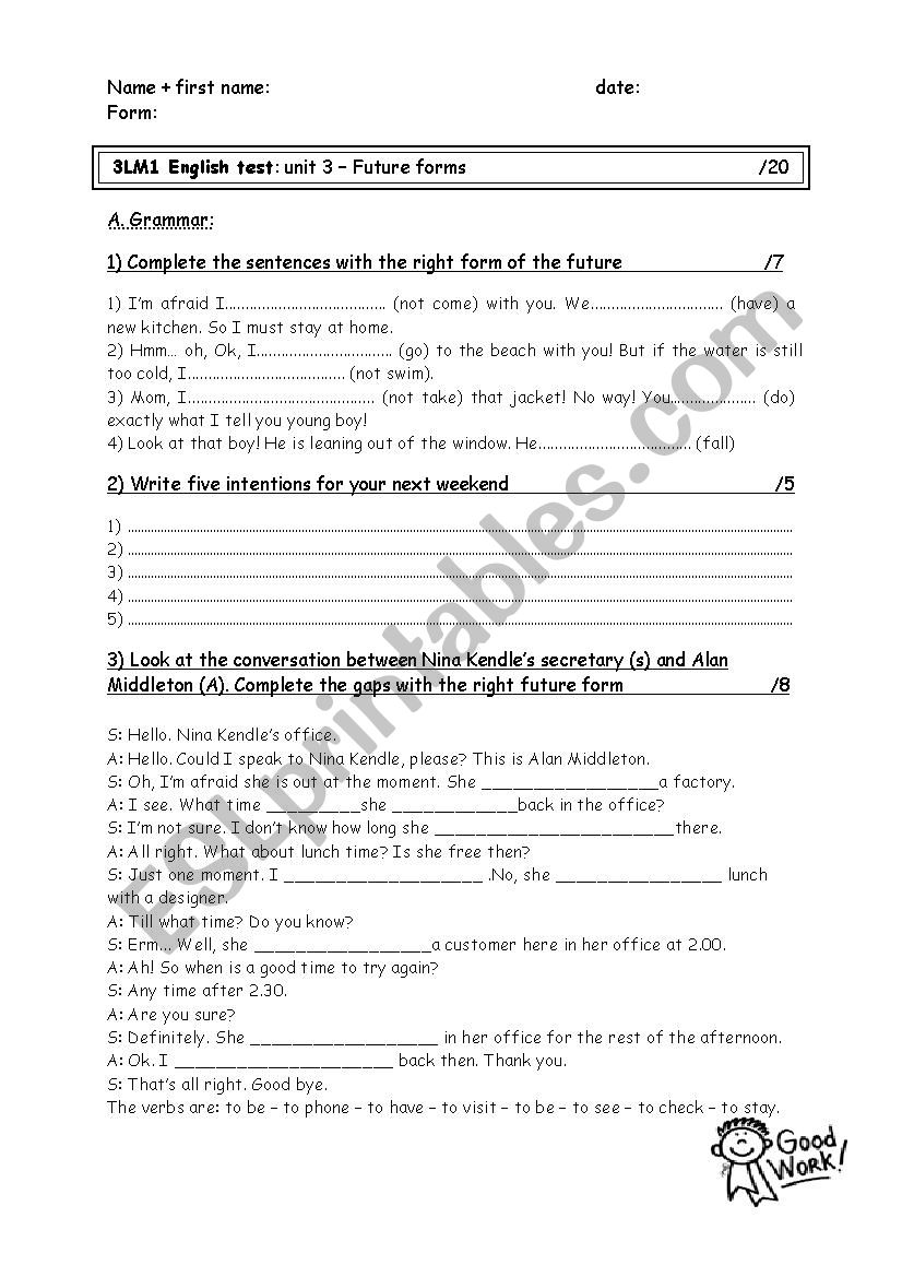 The future ( Present continuous, going to, will / wont ) - Test