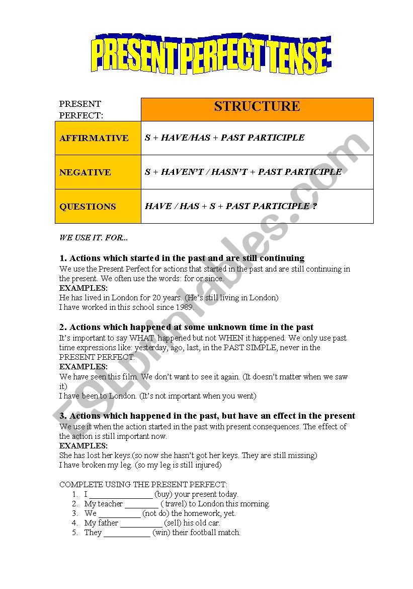 present perfect tense worksheet