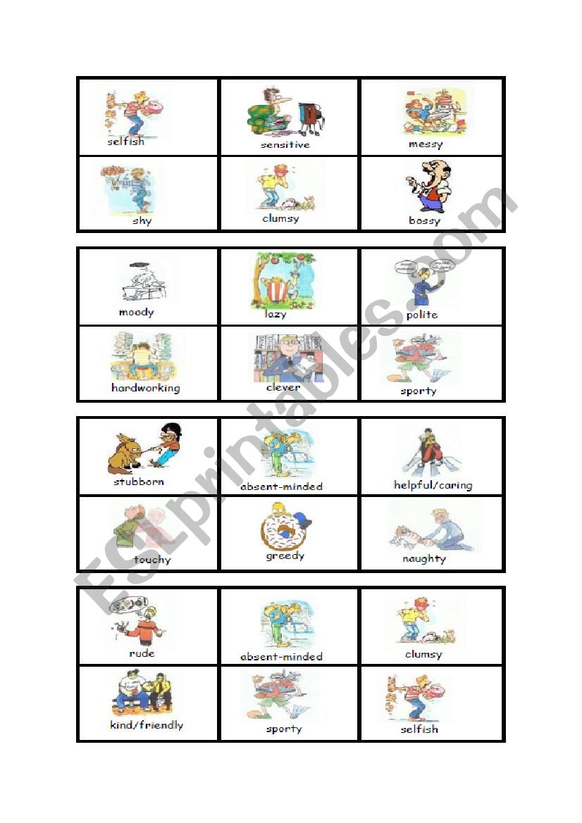 Bingo : personality (4) worksheet