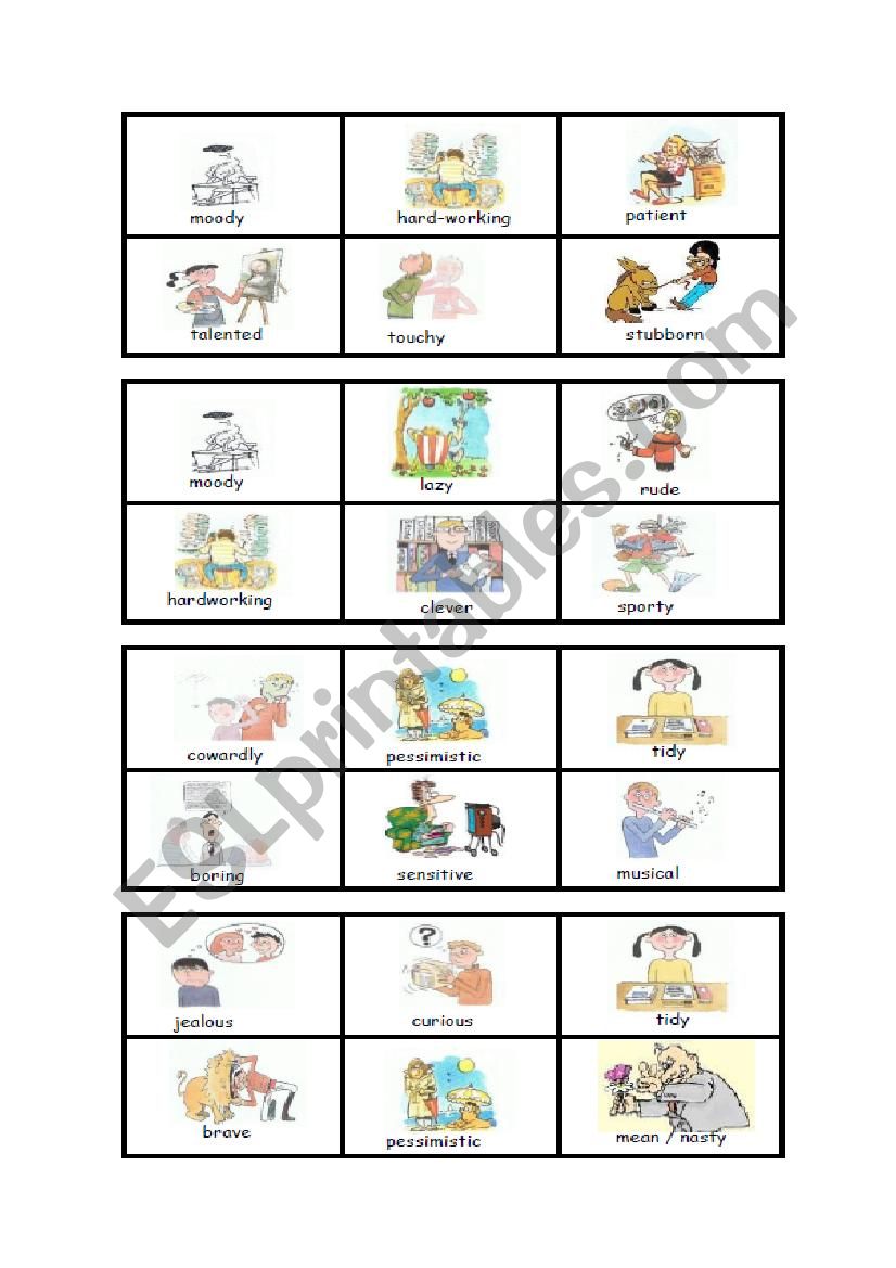 Bingo : personality (6) worksheet