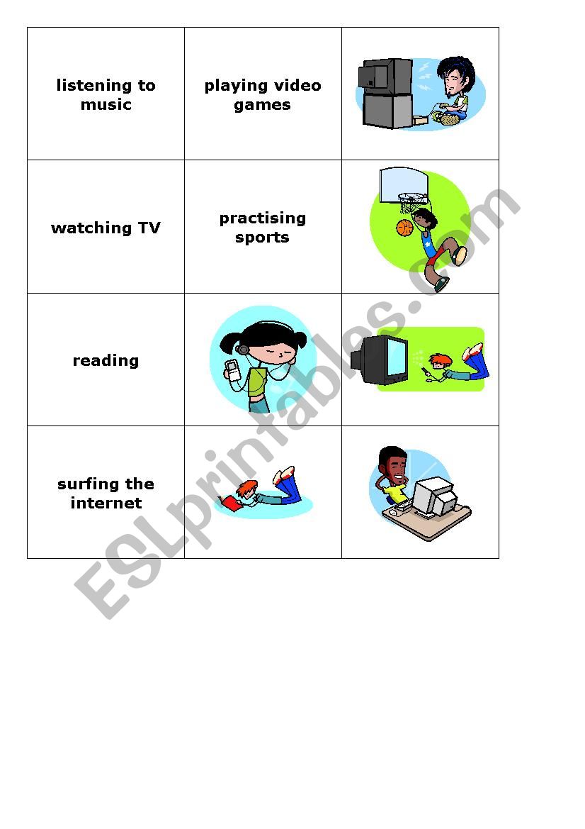 Pairs game about activities v+ing)