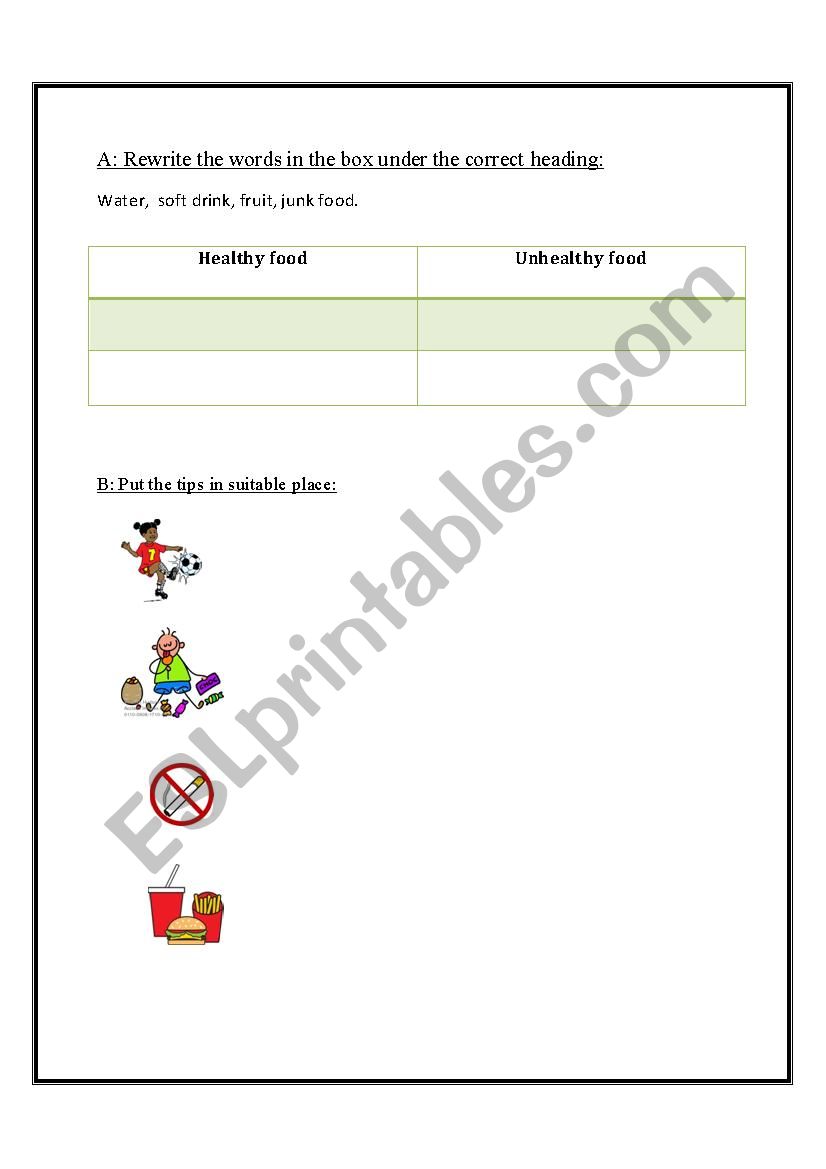 healthy food worksheet