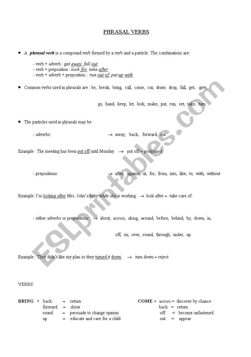 Phrasal Verbs worksheet