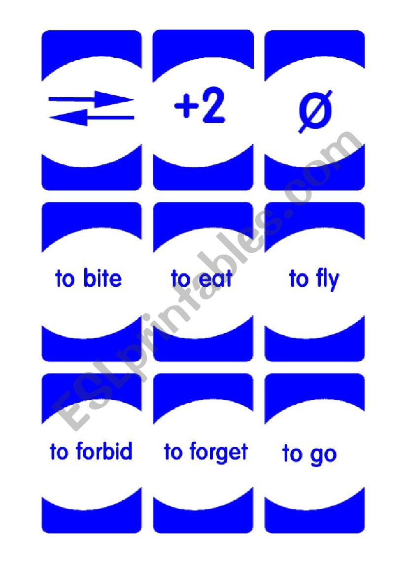 Irregular Verbs Uno Sheet 1/7 worksheet