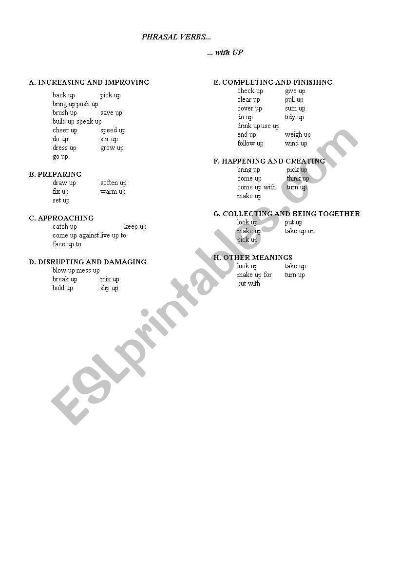 Phrasal verbs worksheet