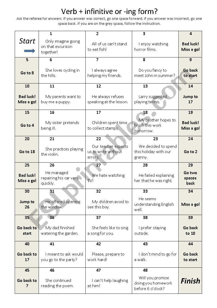 Verbs followed by infinitive or -ing form