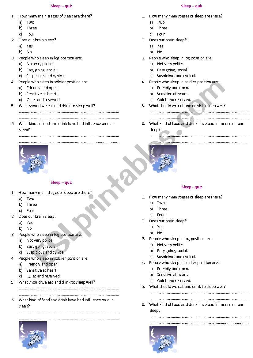 Sleep presentation quiz worksheet