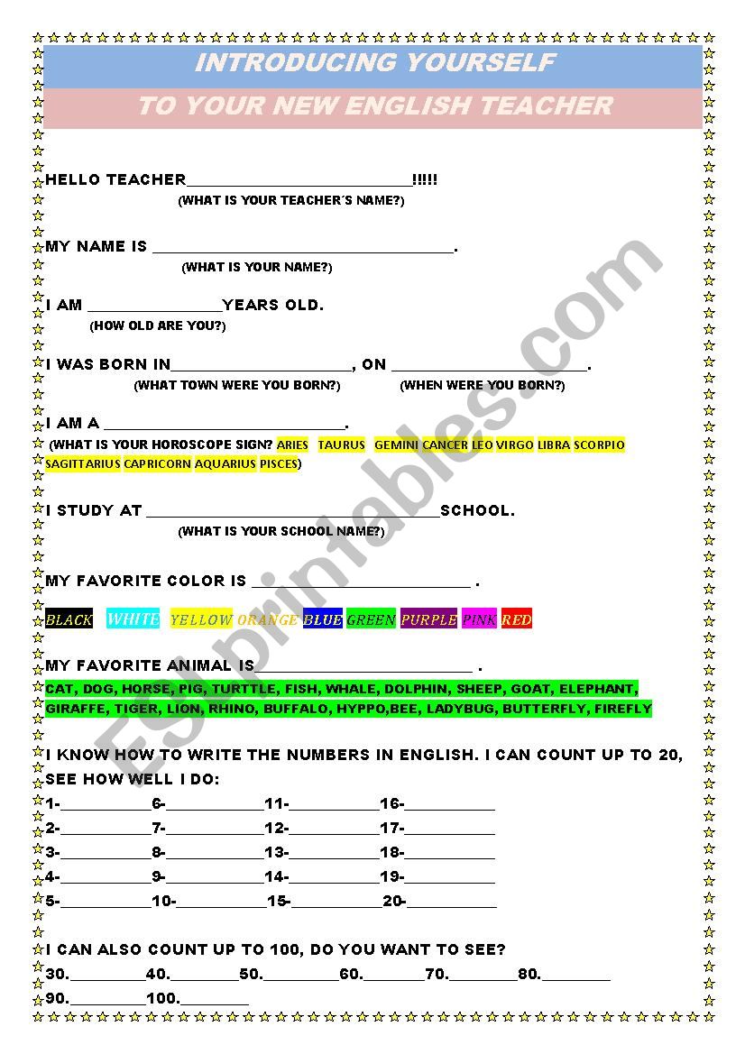 HELLO TEACHER!!! - Introducing Yourself to your New Teacher