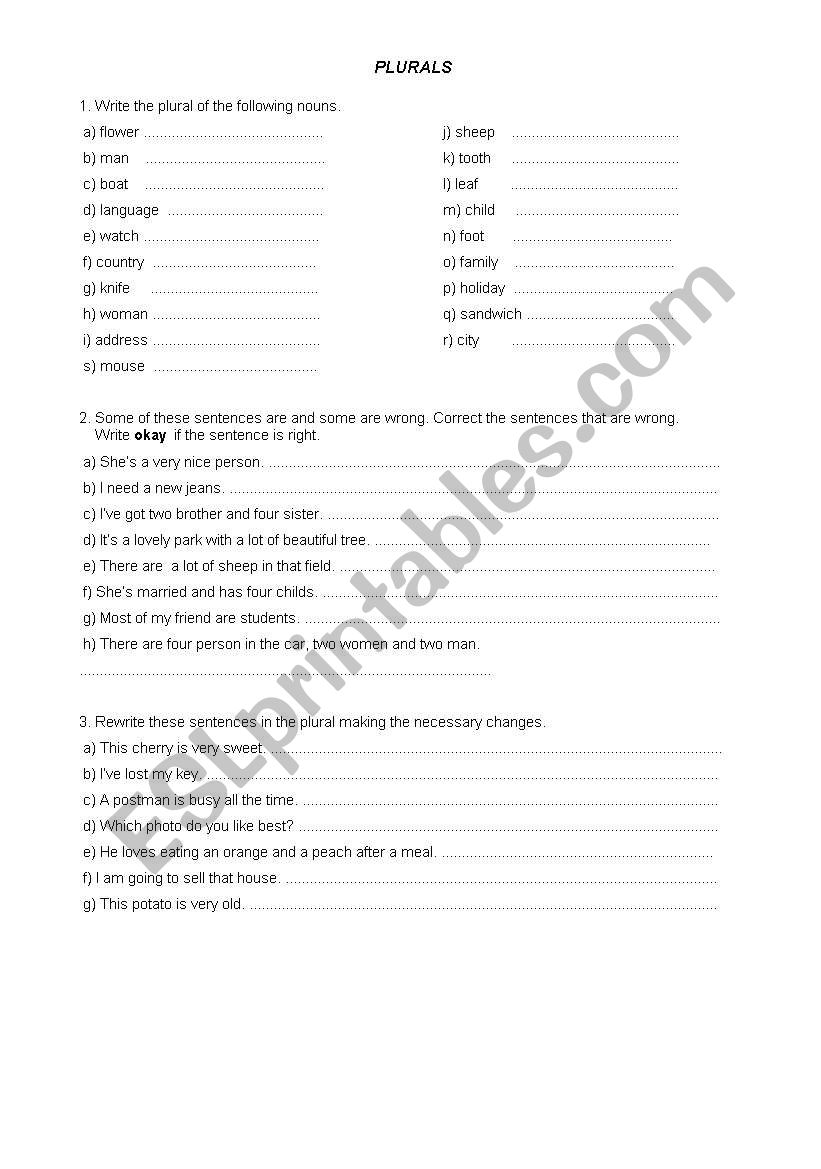 Plurals worksheet