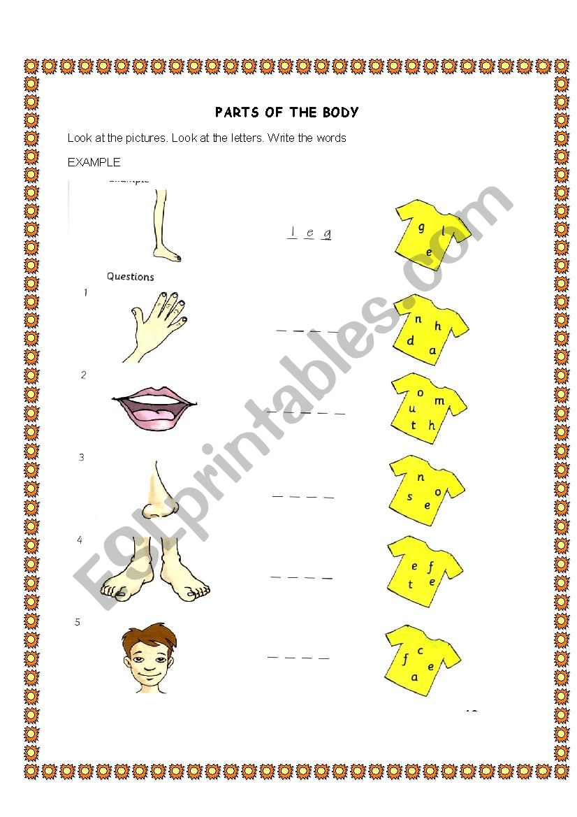 PARTS OF THE BODY worksheet