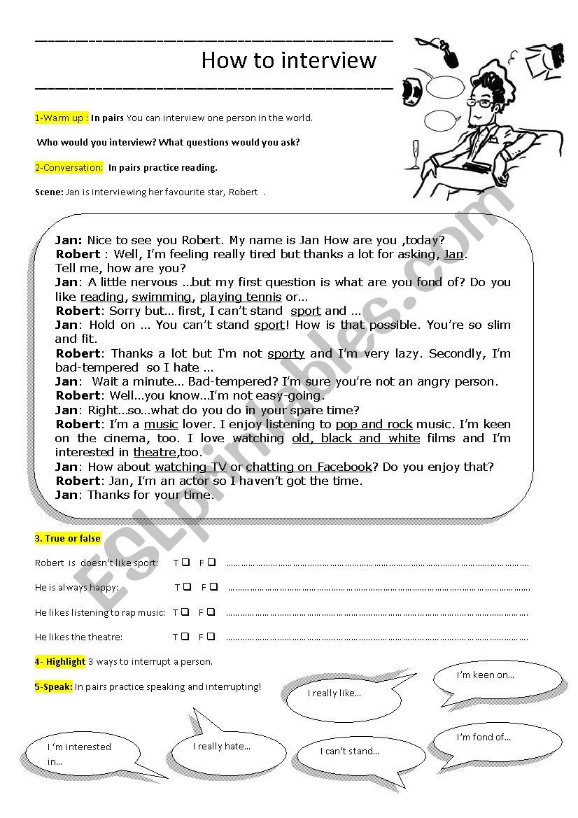 How to interview. worksheet