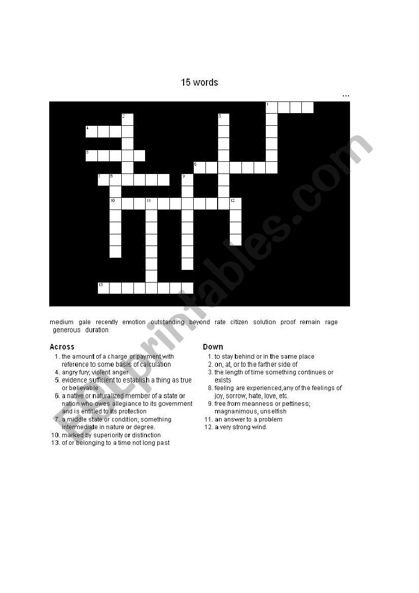CrossWord Puzzle worksheet