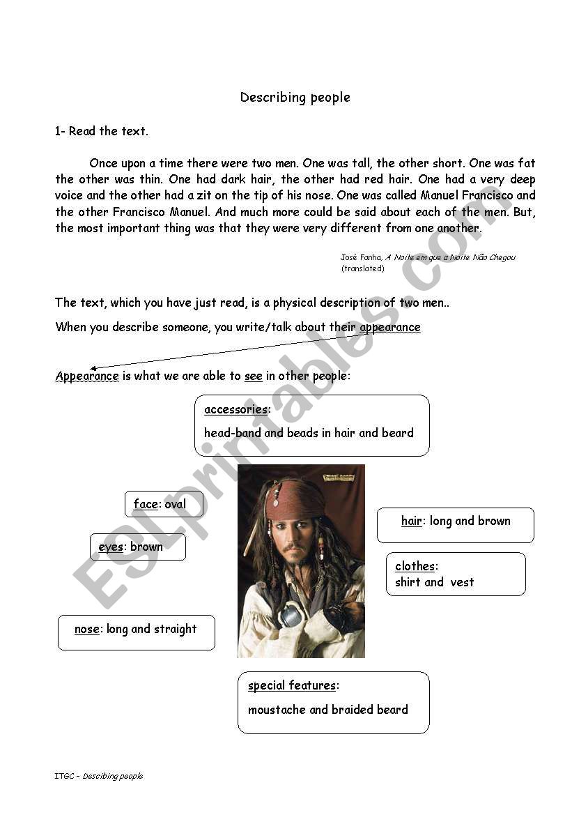 describing people worksheet