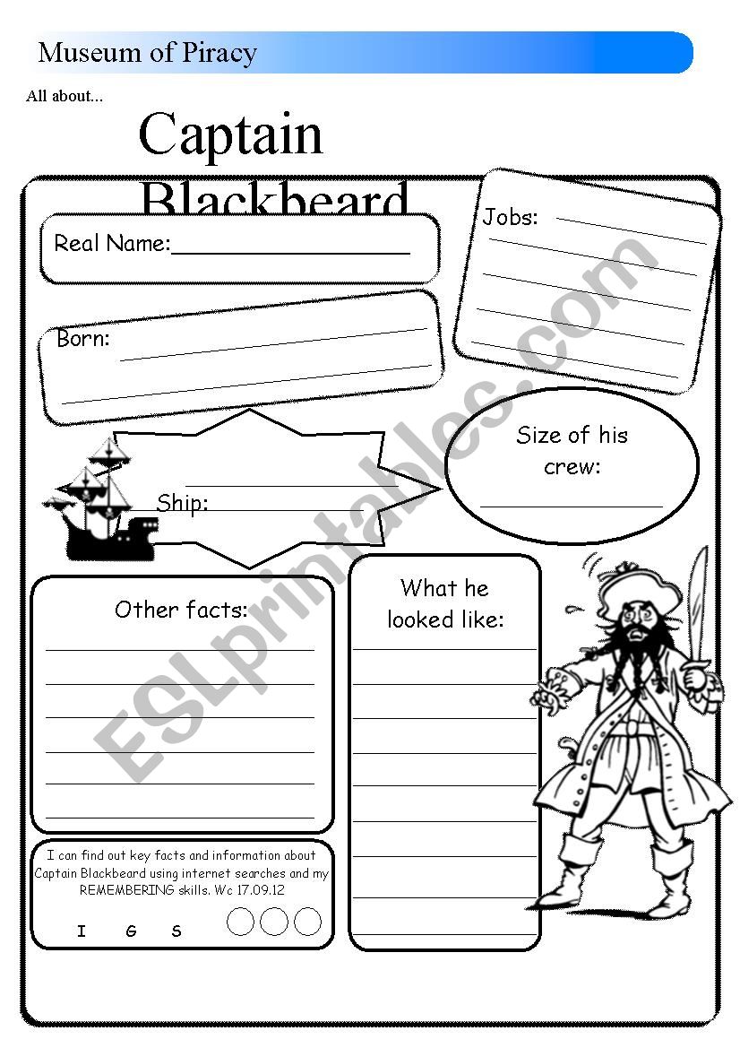 Captain Blackbeard Fact File worksheet