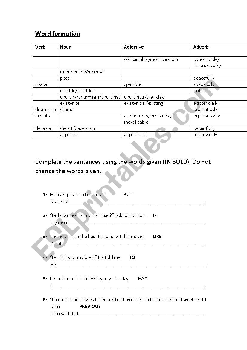 Word tranformation 1 worksheet