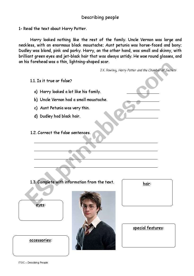 Describing people worksheet